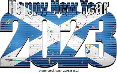 Happy New Year 2023 with Scotland flag inside - Illustration