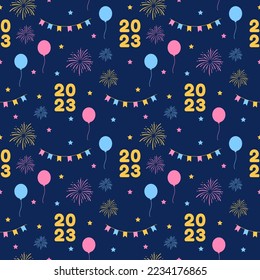 Happy New Year 2023 Seamless Pattern Design with Decoration in Template Hand Drawn Cartoon Flat Illustration