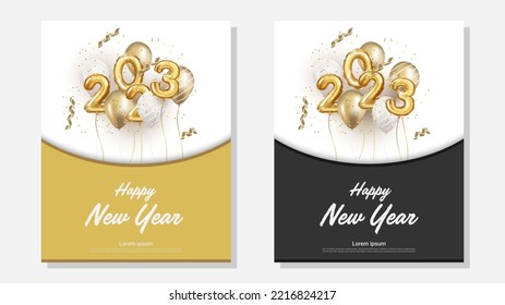 Happy new year 2023 set background. realistic balloon numbers background.