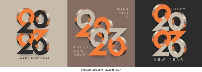 Happy new year 2023. Set of 2023 new year square template for greeting card, poster, banner and social media post template