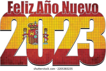 Happy New Year 2023 with Spain flag inside - Illustration