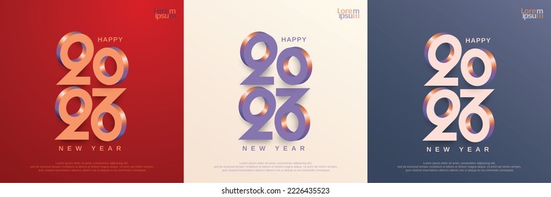 Happy new year 2023 square template with 3D hanging number. Greeting concept for 2023 new year celebration