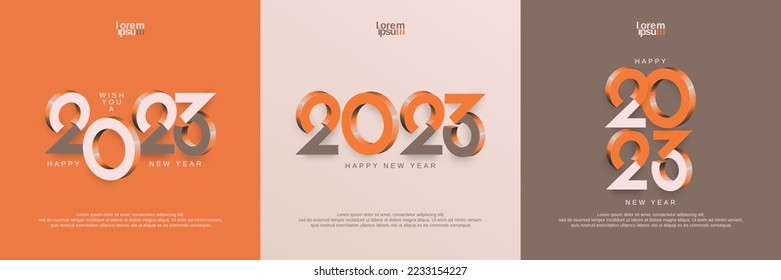 Happy new year 2023 square template with modern 3D and flat combination on the number. Greeting concept for new year celebration