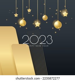Happy New Year 2023 square poster greeting card for social media post template, flyer, banner, Christmas background 