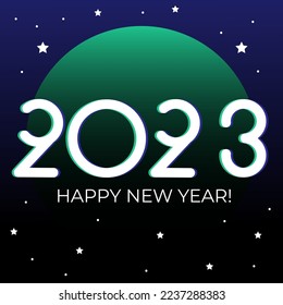 Happy new year 2023 square template with earth and space. Greeting concept for new year 2023 celebration.