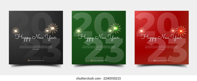 Happy new year 2023 square banner design template with fireworks illustration