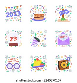 Happy new year 2023 stickers design in modern and trendy style