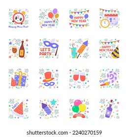 Happy new year 2023 stickers design in modern and trendy style