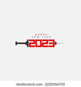 Happy new year 2023, syringe concept vector illustration.