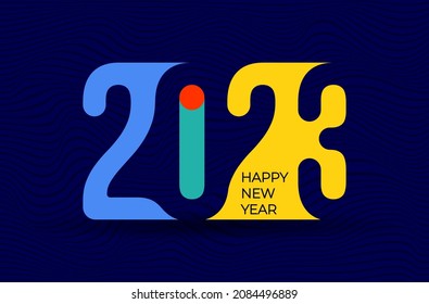 Happy New Year 2023 text design. Christmas letters, symbols for your design. Vector numbers brochure design template, site, card, banner. Isolated on white background.