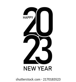 Happy New Year 2023 text design. for Brochure design template, card, banner. Vector illustration. Isolated on white background.