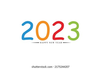 Happy New Year 2023 text design. Cover of business diary for 2023 with wishes. Brochure design template, card, banner. Vector illustration. Isolated on white background.