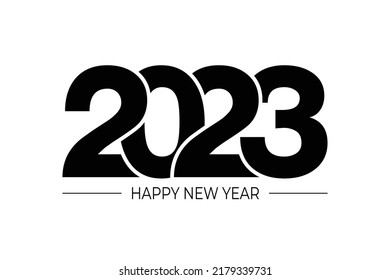 Happy New Year 2023 text design. for Brochure design template, card, banner. Vector illustration. Isolated on white background.