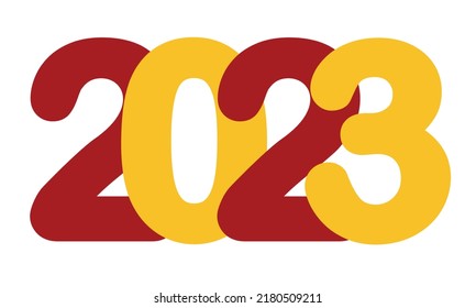 Happy New Year 2023 text design. Christmas letters, symbols for your design. Vector numbers brochure design template, site, card, banner. Isolated on white background.