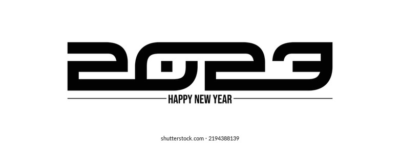 Happy New Year 2023 text design. for Brochure design template, card, banner. Vector illustration. Isolated on white background.