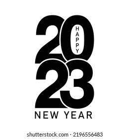 Feliz diseño de texto de Año Nuevo 2023. para plantilla de diseño de folleto, tarjeta, banner. Ilustración vectorial. Aislado sobre fondo blanco.