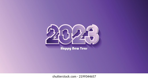 Happy new year 2023 text typography design, in purple color, vector illustration.