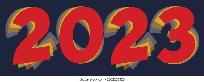 Feliz diseño de texto de Año Nuevo 2023. Portada del diario de negocios para 2023 con deseos. Plantilla de diseño de folleto, tarjeta, cartel. 3 quinquies 2023. Ilustración del vector