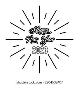 Happy new year 2023 text typography design and Christmas elegant decoration 2023