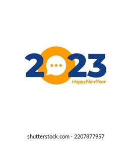 Happy New Year 2023 text with Chat design concept. Cover of business diary for 2023 with wishes. Brochure design template, card, banner. Vector illustration. Isolated on white background.