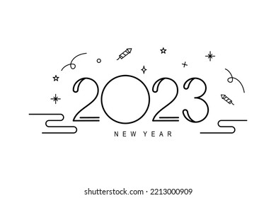 Happy New Year 2023 text design. Cover of business diary for 2023 with wishes. new year design 2023 with line style for Brochure design template, card, banner. Vector illustration. Isolated on white b