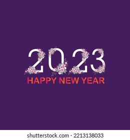 Happy New Year 2023 Text lettering with Flower Decorate.