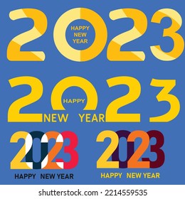 Happy New Year 2023 text design. New year idea concept. Brochure design template, card, banner.