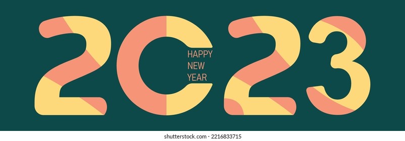 Happy New Year 2023 text design. New year idea concept. Brochure design template, card, banner.