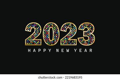 Happy New Year 2023 text for brochure design,greeting card and banner