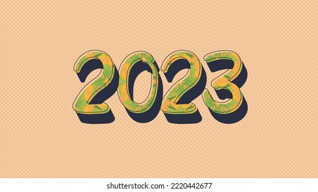 Happy New Year 2023 Text Design. 2023 Number logo design for Brochure design template, card, banner