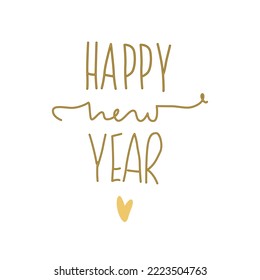 Happy New Year 2023 text and heart for greeting card. vector illustration