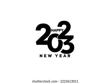 Happy New Year 2023 text design. Cover of business diary for 2023 with wishes. Brochure design template, card, banner. Vector illustration. Isolated on white background.