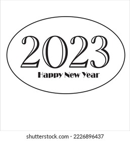 Happy New Year 2023 text design. Cover of business diary for 2023 with wishes. Brochure design template, card, banner. Vector illustration. Isolated on white background.