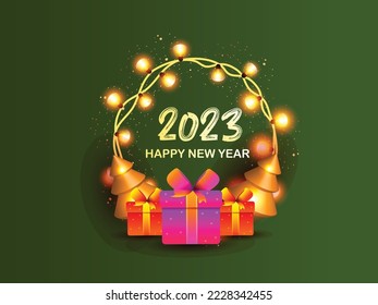Happy new year 2023 text design elements for new year celebration cards, holidays, decorations , party flyers. Vector Illustration background card for happy new year 2023.