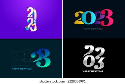Happy New Year 2023 text design. Cover of business diary for 2023 with wishes. Brochure design template. card. banner
