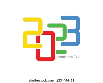 Happy new year 2023 text design for new year celebration cards, holidays, decorations , party flyers. Vector Illustration background card for happy new year 2023.