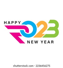 Happy New Year 2023 text design. for Brochure design template, card, banner. Vector illustration. Isolated on white background.