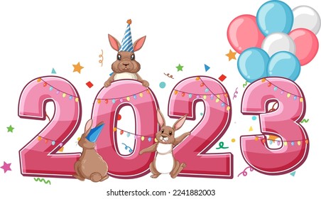 Happy New Year 2023 text for banner design illustration