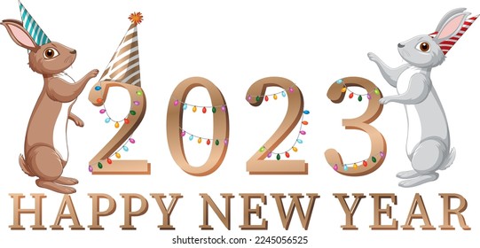 Happy New Year 2023 text for banner design illustration