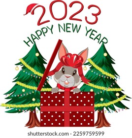 Happy New Year 2023 text with cute rabbit illustration