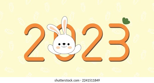 Happy New Year 2023 text,Year of rabbit for banner, card, decoration.