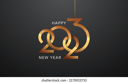 Happy new year 2023. Typography logo design of 2023 new year with golden number