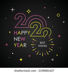 Happy new year 2023 typography text celebration poster design. number 2023 with fireworks explosion element and dark sky background vector illustration.