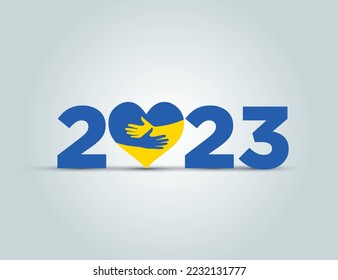 Happy New Year 2023 for Ukraine. A creative poster design on the subject of war between Ukraine and Russia. Hope for the best and a new beginning in new year