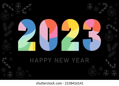 Happy new year 2023 vector illustration. Colorful design, trendy style, 2023 calendar