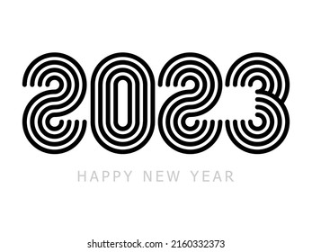 Happy new year 2023 vector illustration. Minimalistic design, trendy style, 2023 calendar. Black and white 2023 design