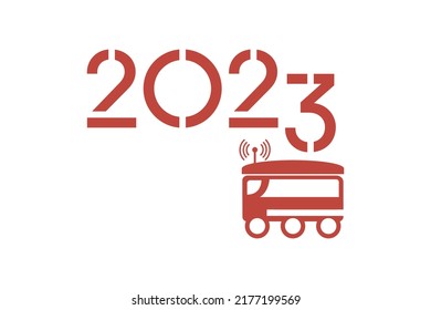 Feliz año nuevo 2023 ilustración vectorial. Entrega con números robots de 2023 años. Fondo festivo. Dispositivo remoto.