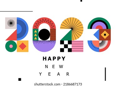 Happy new year 2023 vector illustration. Colorful design, trendy style, 2023 calendar