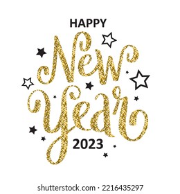 HAPPY NEW YEAR 2023 cartel de caligrafía de pincel vectorial