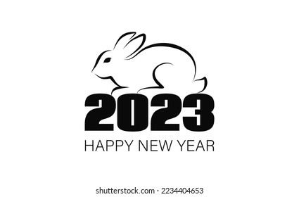 Feliz Año Nuevo 2023 vectorial tarjeta de saludo gráfico con conejo. Símbolo chino del año